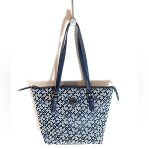 Tommy Hilfiger Blue Monogram Tote Bag Adjustable Strap Shoulder Bag